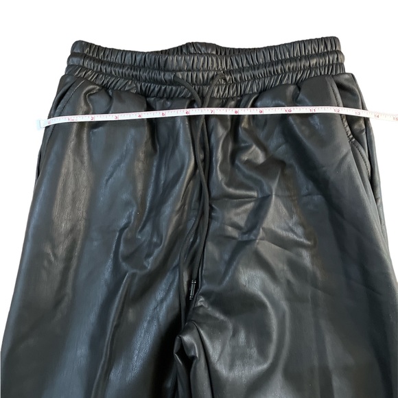 Black leather pleather fleece lined drawstring joggers jogging pants small - Picture 5 of 7